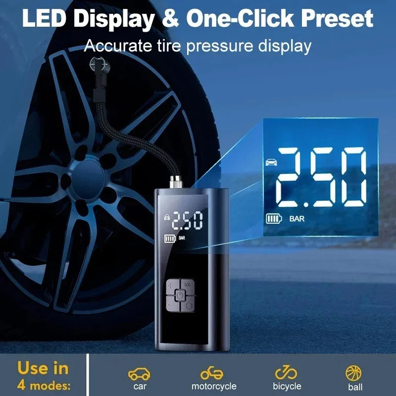 Portable Wireless Car Tire Inflator – 150PSI Fast & Smart Auto-Stop Air Pump