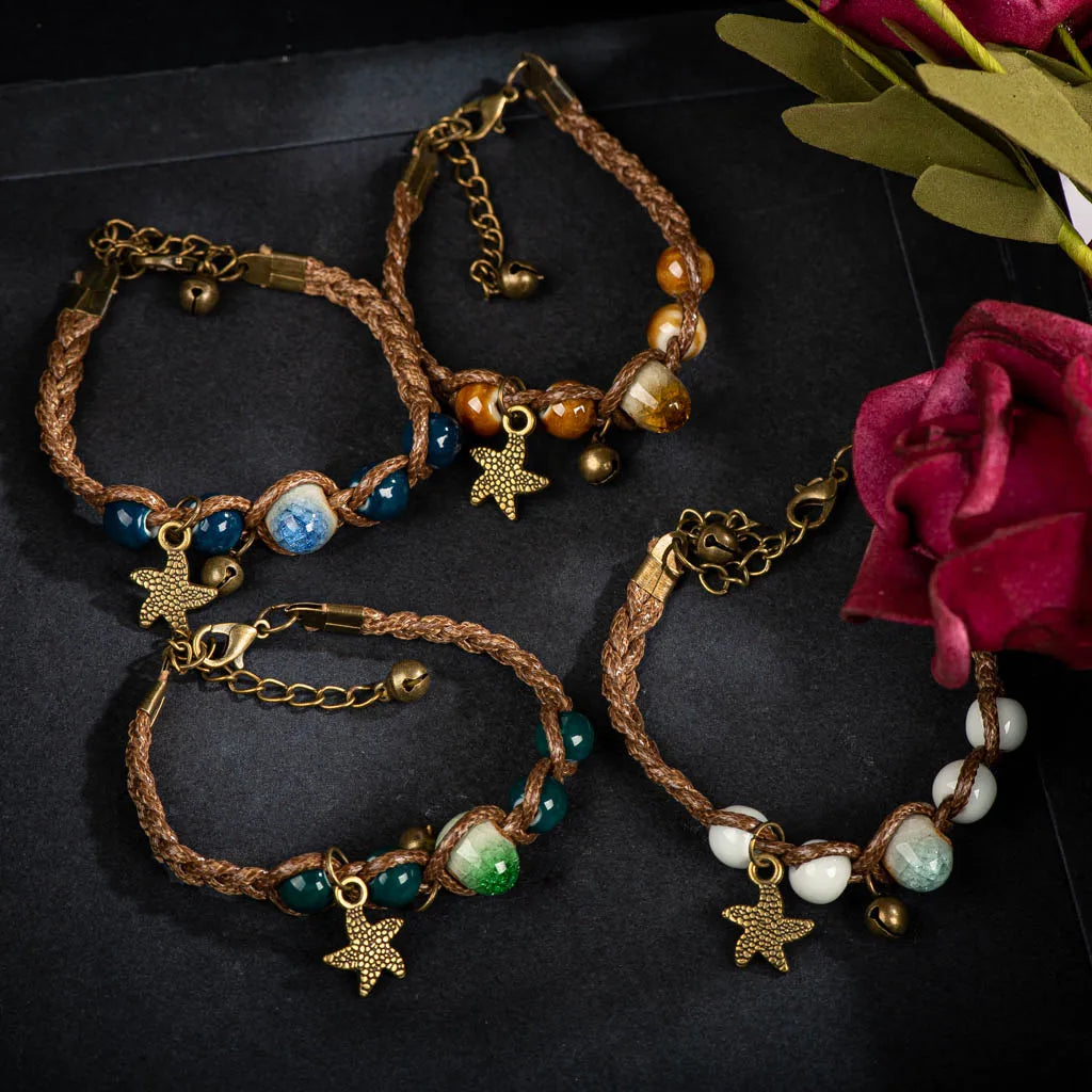 Handmade Ceramic Bead Bracelet – Mori Girl Retro Artisan Jewelry for Women