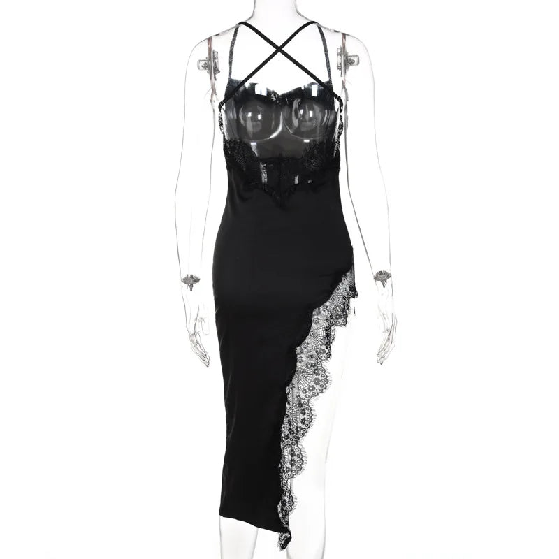 Sexy Lace Backless Bodycon Midi Dress