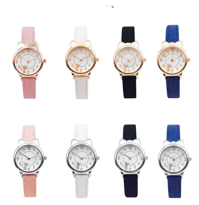 Kids' Cute Cat Cartoon Watch for Girls – Waterproof Quartz