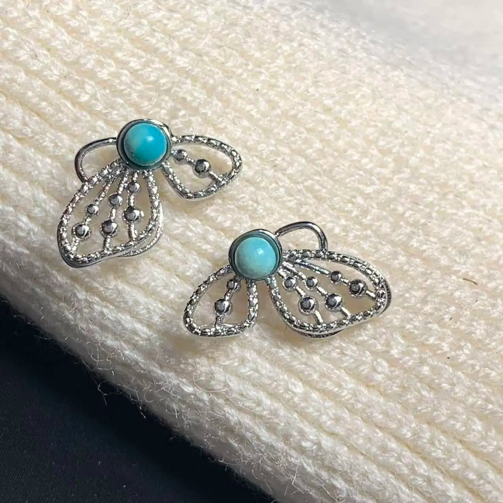Natural Turquoise Stud Earrings – 925 Sterling Silver Vintage Jewelry for Women