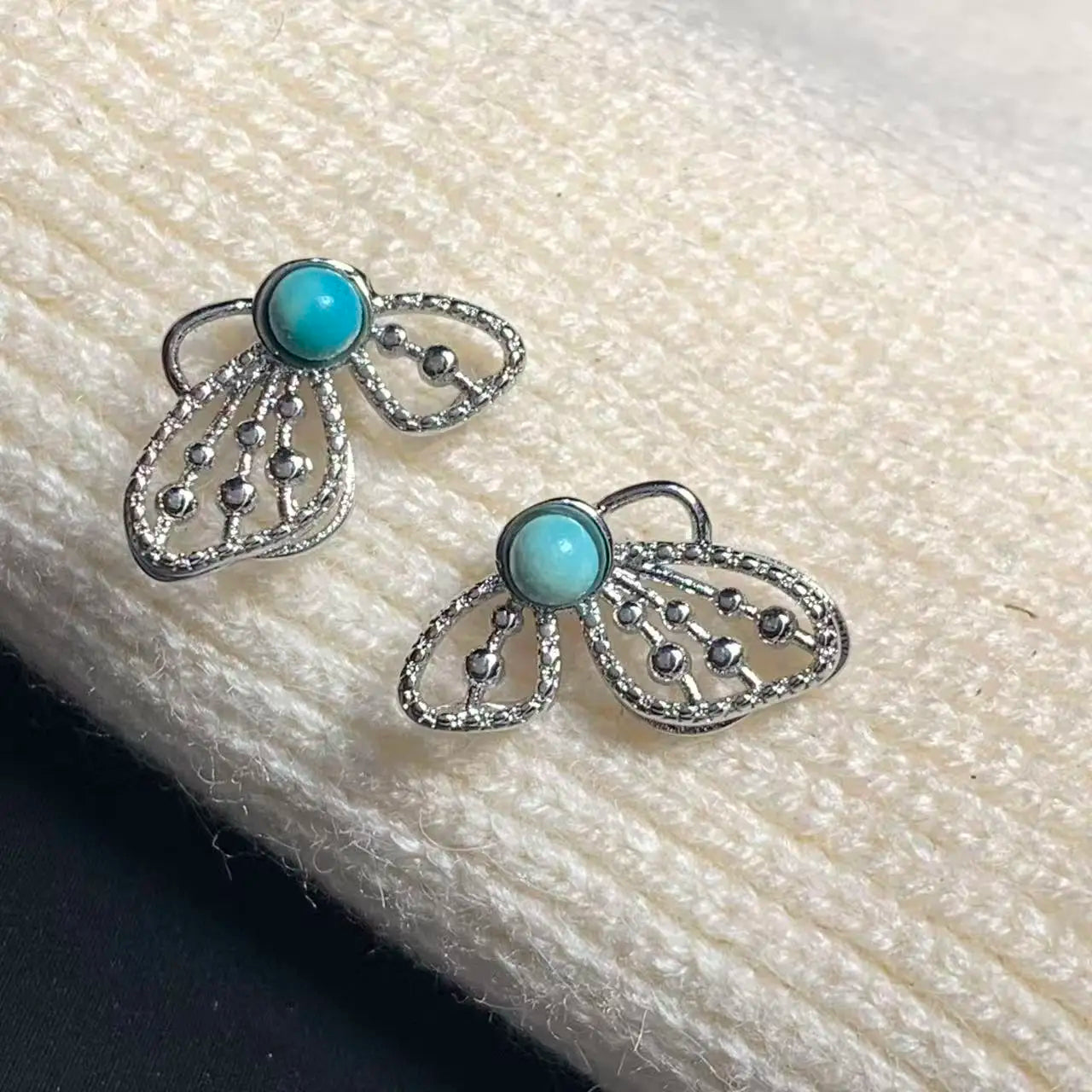 Natural Turquoise Stud Earrings – 925 Sterling Silver Vintage Jewelry for Women
