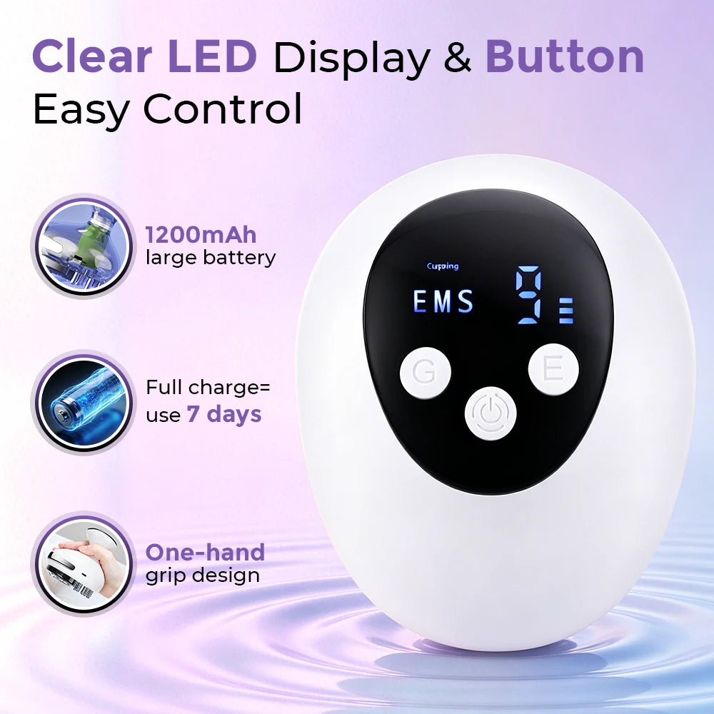 Electric Cupping Massager 9 Levels Suction Red Light Gua Sha Scraper Steel Beads LED Display Rechargeable Portable