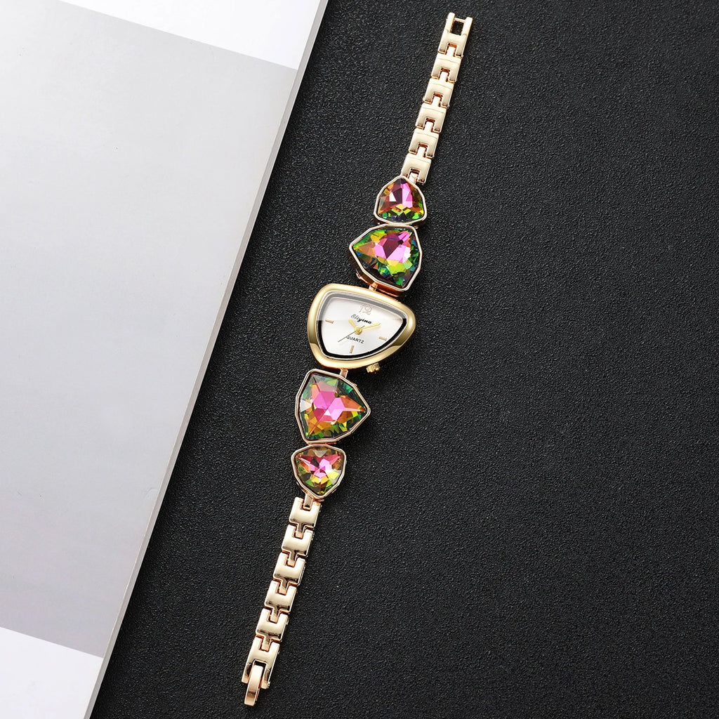 Elegant Rhinestone Bracelet Women's Quartz Watch – Irregular Dial Fashion Wristwatch