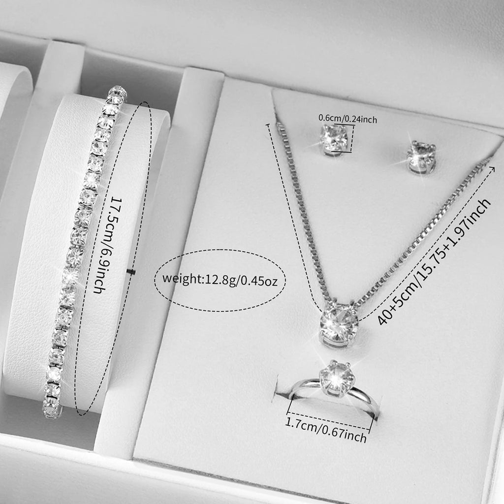 Women's Stainless Steel Quartz Watch & Diamond Jewelry Set – 6PCS Fashion Wristwatch