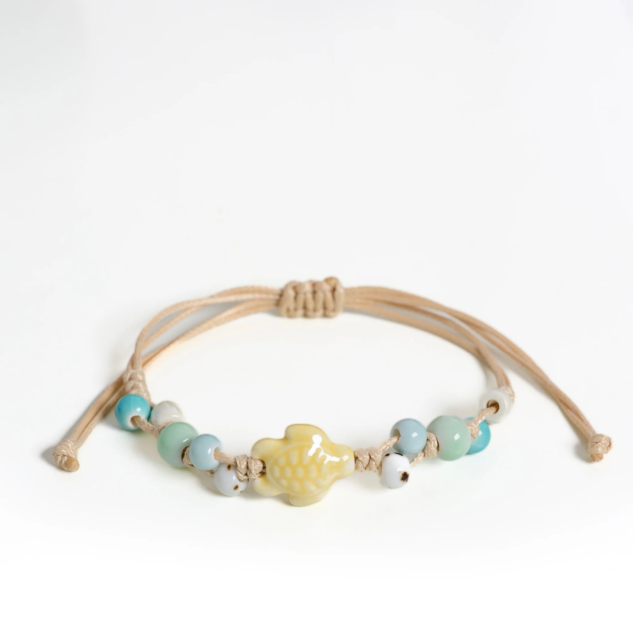 Handmade Ceramic Sea Turtle Bracelet – Adjustable Wax Cord Ocean Beach Jewelry for Women & Girls