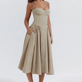 Women's Vintage Floral High Waist A-Line Midi Dress - Green Summer Sundress