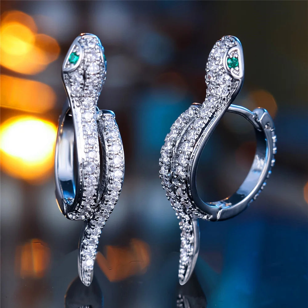 White Zircon Snake Hoop Earrings for Women – Trendy Fashion Jewelry