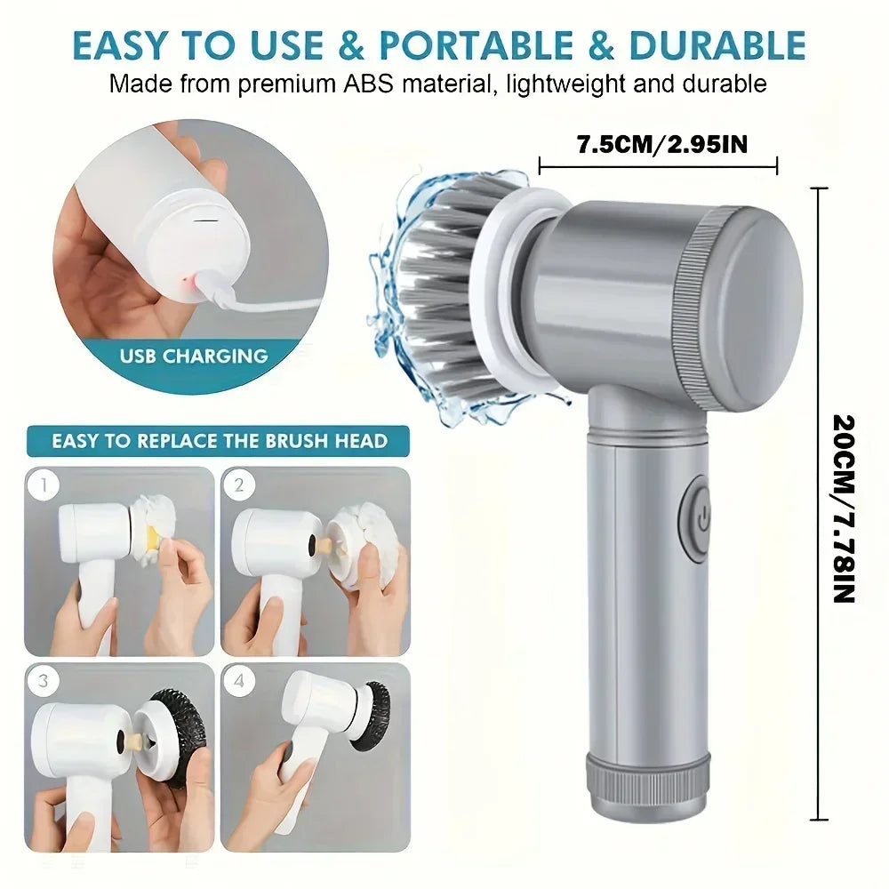 Electric Spin Scrubber | Cordless Bathroom Cleaning Brush with 5 Replaceable Heads