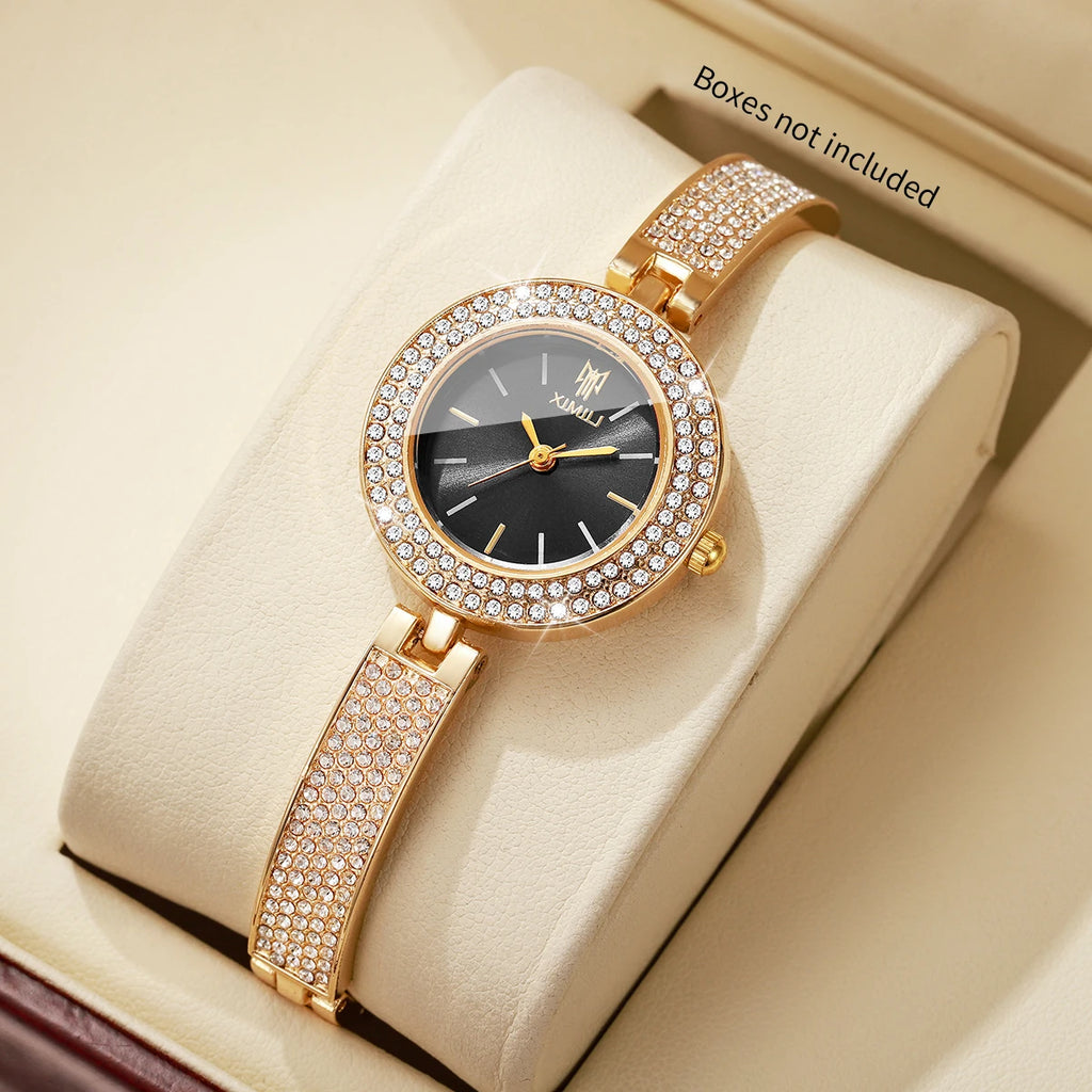 Luxury Rhinestone Bangle Women's Quartz Watch – Full Diamond Bezel Bracelet Wristwatch