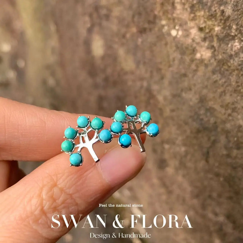 Natural Turquoise Stud Earrings – 925 Sterling Silver Vintage Jewelry for Women