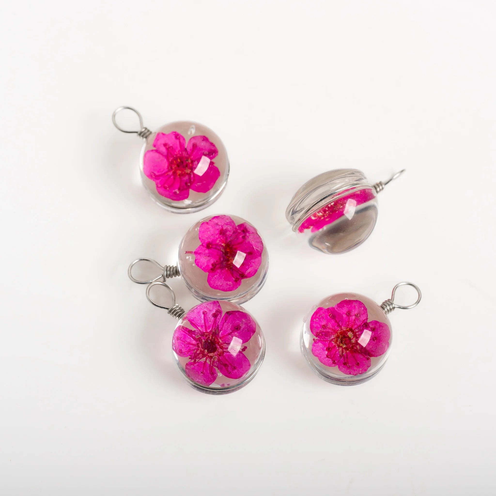 Handmade Pressed Flower Glass Charm Pendant – 12MM Mini Floral Dangle for DIY Jewelry