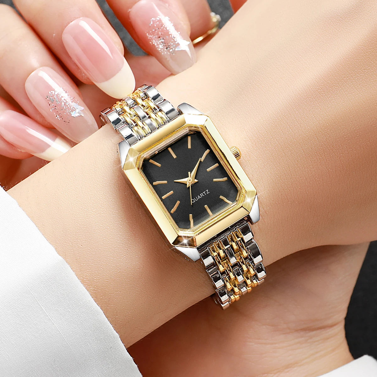 Fashion Rectangle Women's Quartz Watch Set – Casual Alloy Strap Ladies Wristwatch 2PCS