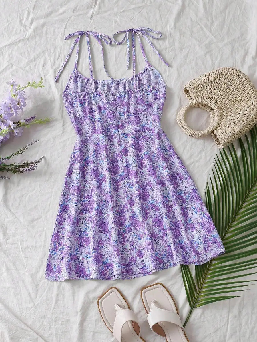 Women's Floral Pleated Mini Slip Dress – Bustier Style