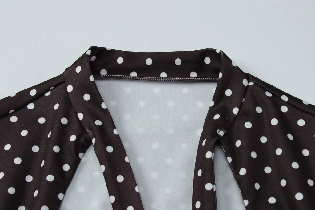 Polka Dot Tie-Up Bodycon Hip Wrap Mini Dress