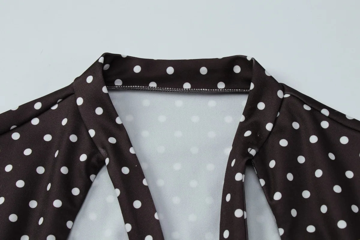 Polka Dot Tie-Up Bodycon Hip Wrap Mini Dress