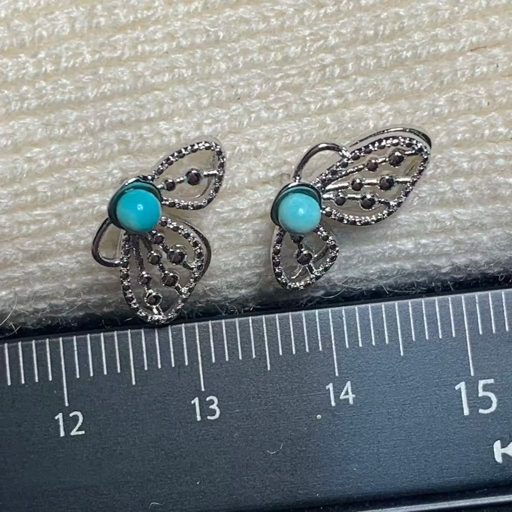 Natural Turquoise Stud Earrings – 925 Sterling Silver Vintage Jewelry for Women