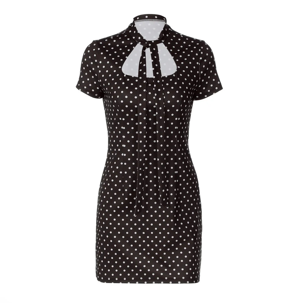 Polka Dot Tie-Up Bodycon Hip Wrap Mini Dress