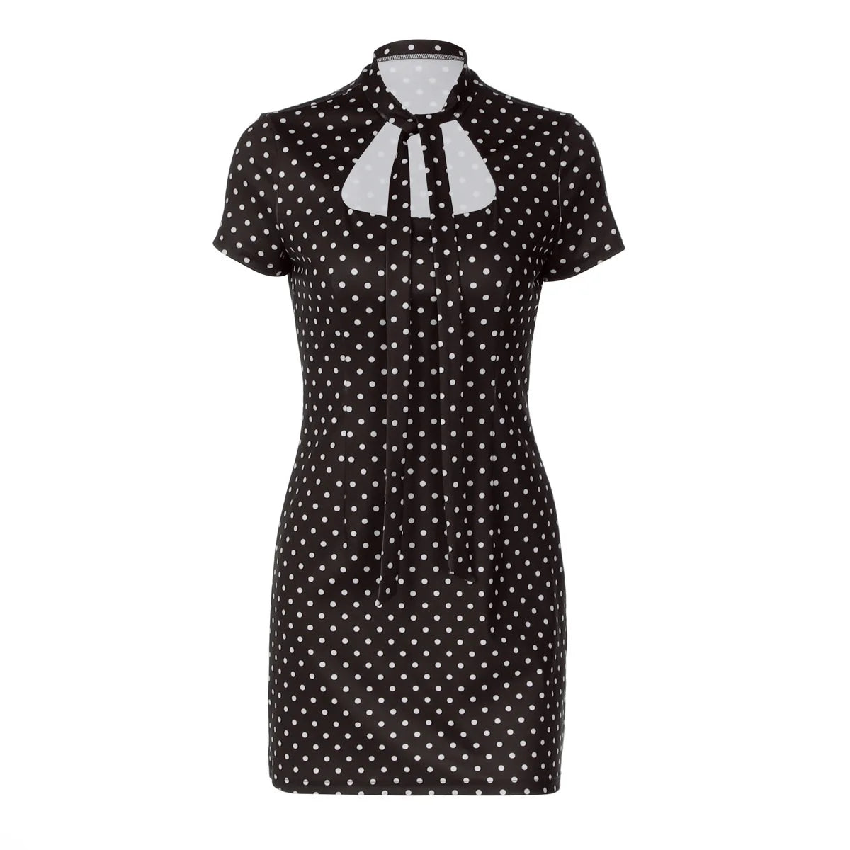 Polka Dot Tie-Up Bodycon Hip Wrap Mini Dress