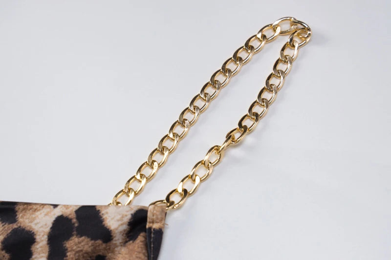 Leopard Print Chain Strap Maxi Dress