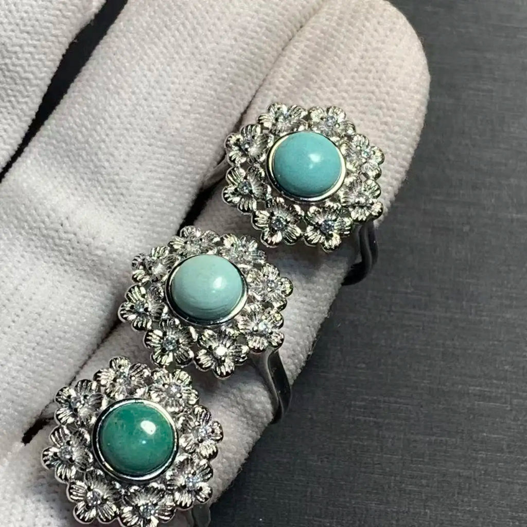Natural Turquoise Adjustable Ring – Vintage Gemstone Ring for Women