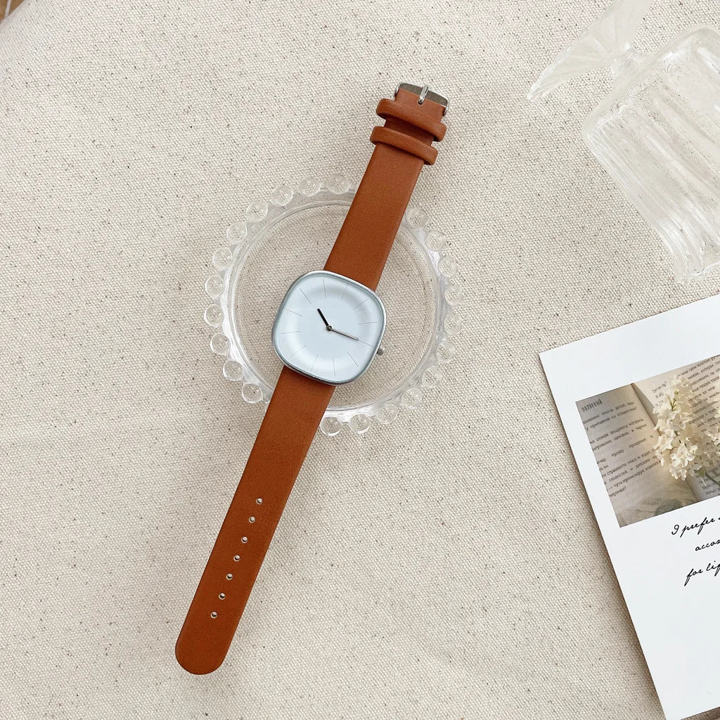 Women’s Square Minimalist Watch – Leather Strap Quartz Timepiece