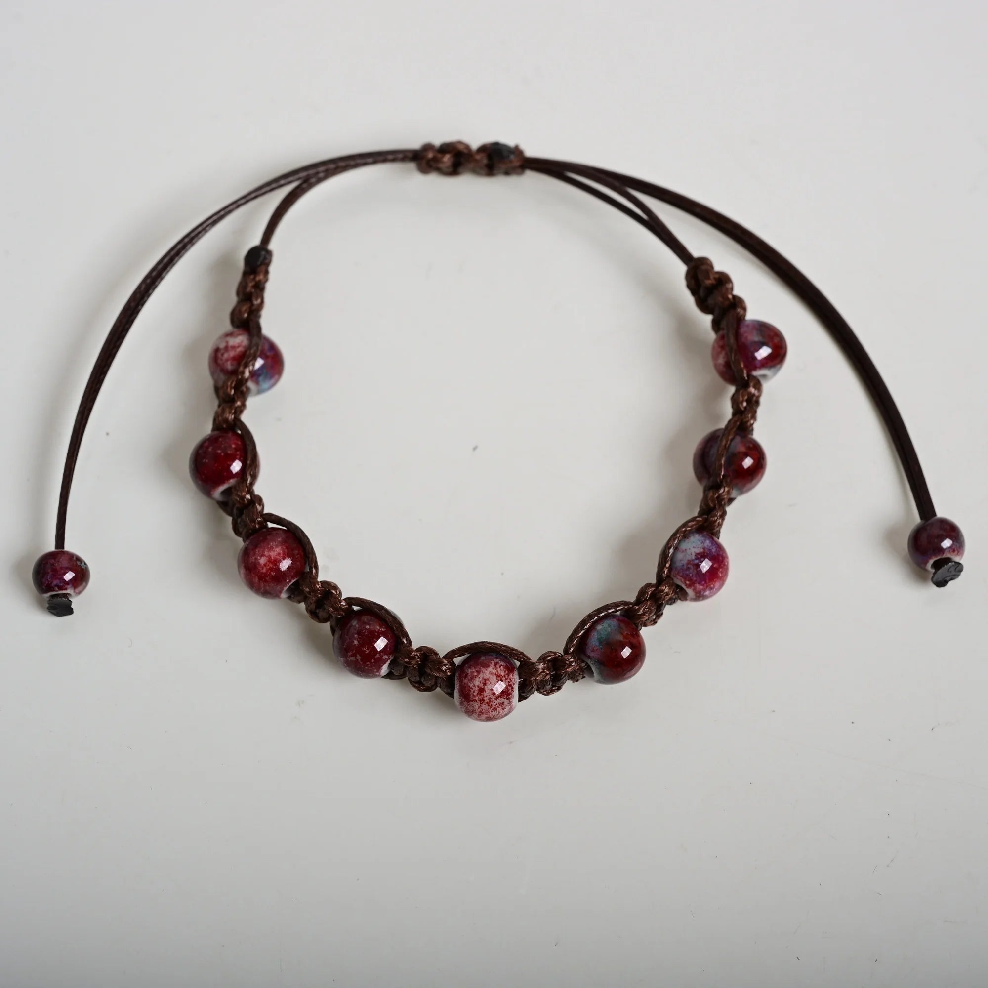 Handmade Colorful Ceramic Bracelet – Adjustable Coffee Cord Bohemian Artistic Jewelry