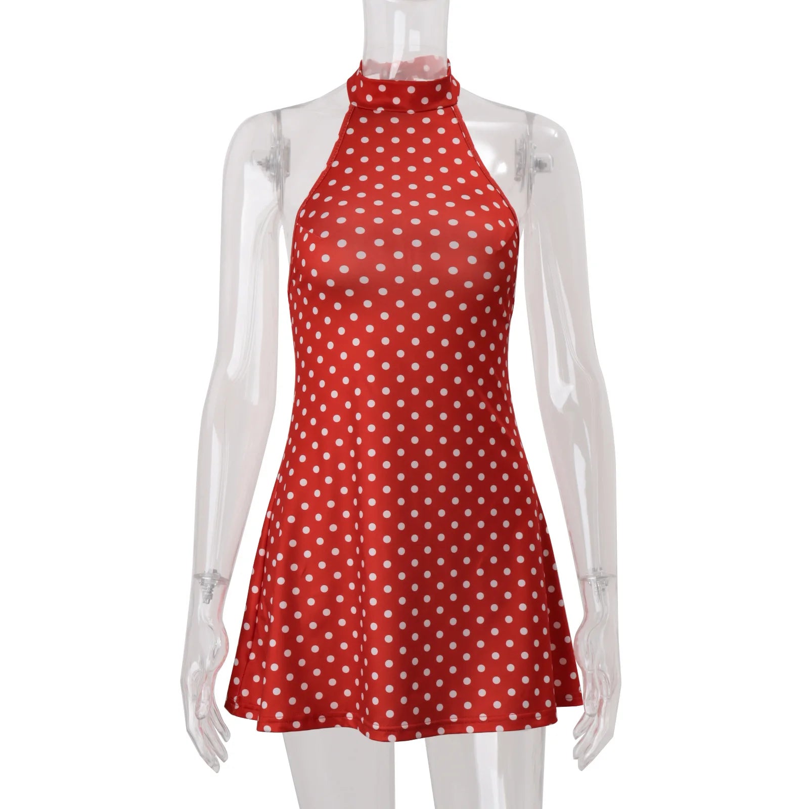 Polka Dot Off Shoulder Backless Halter Mini Dress