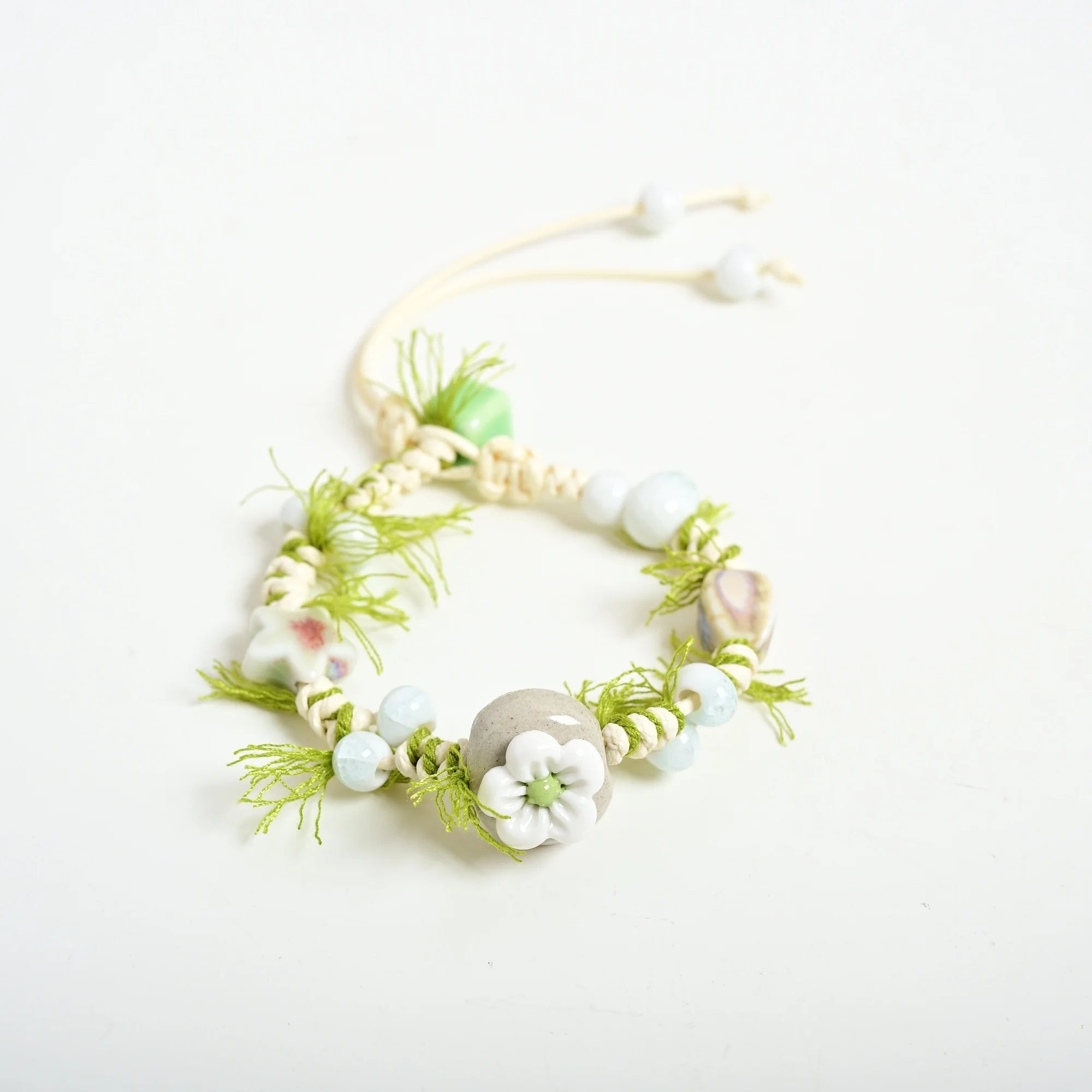 Handmade Ceramic Sunflower Bracelet – Adjustable Wax Cord Boho Floral Jewelry for Women