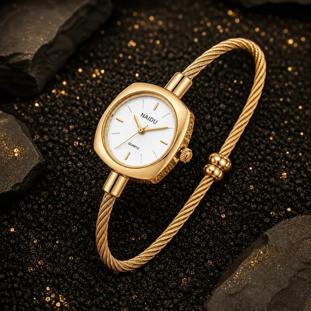 Women's Gold Bangle Watch – Luxury Stainless Steel Quartz