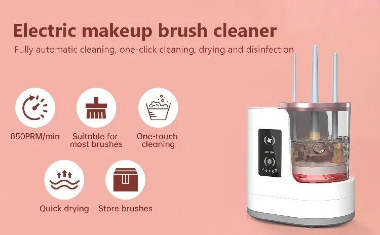 3-in-1 Electric Makeup Brush Cleaner & Dryer – Fast Spin Cleaning Machine