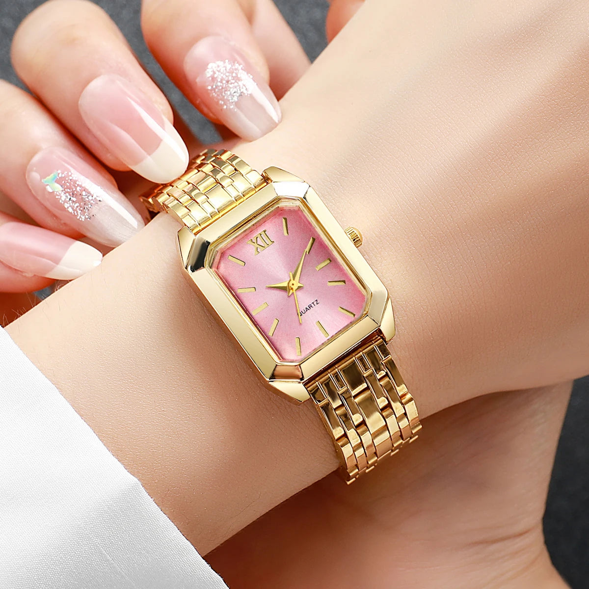 Fashion Rectangle Women's Quartz Watch – Casual Ladies Wristwatch Set