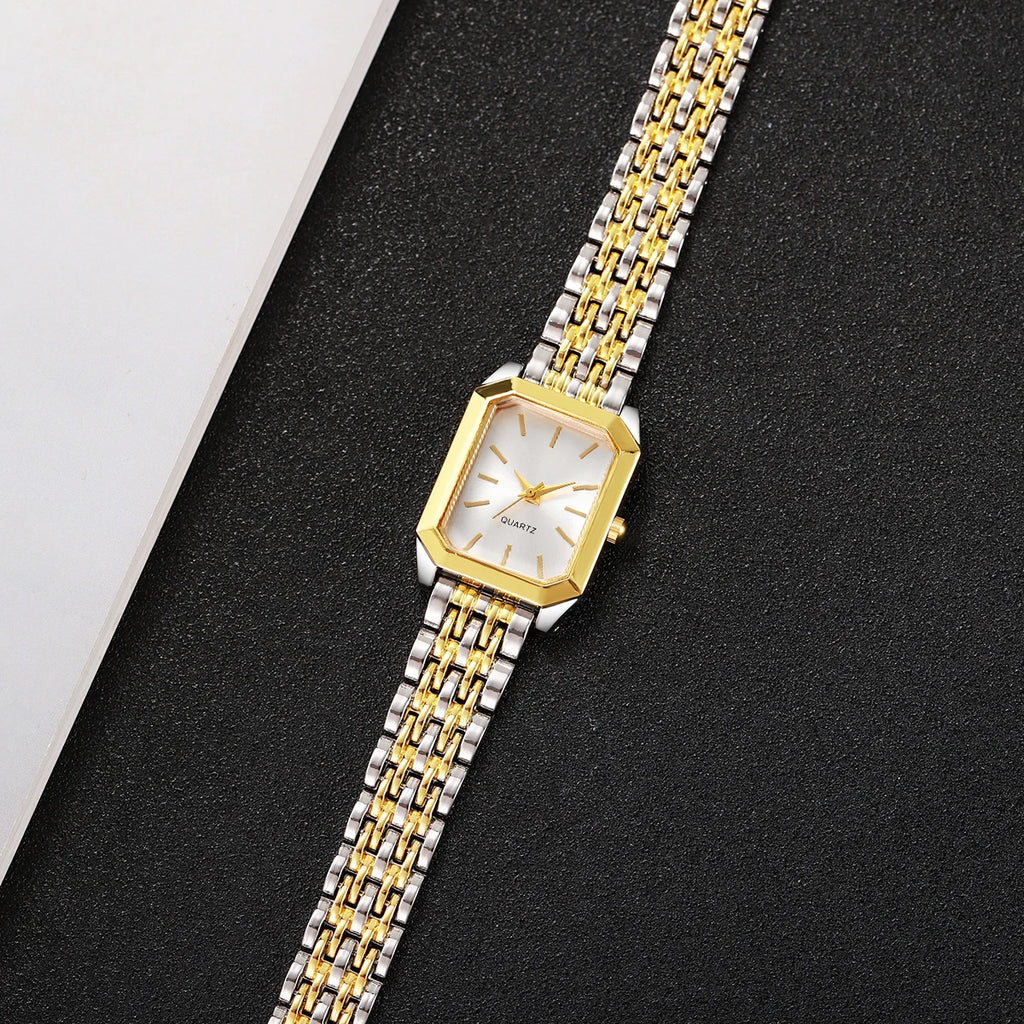 Fashion Rectangle Women's Quartz Watch Set – Casual Alloy Strap Ladies Wristwatch 2PCS
