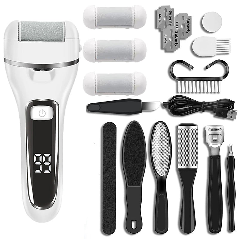 Electric Foot Callus Remover | 18-in-1 Pedicure Kit with 3 Roller Heads