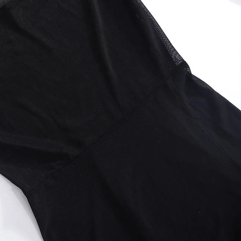 Square Collar Sheer Long Sleeve Mini Dress