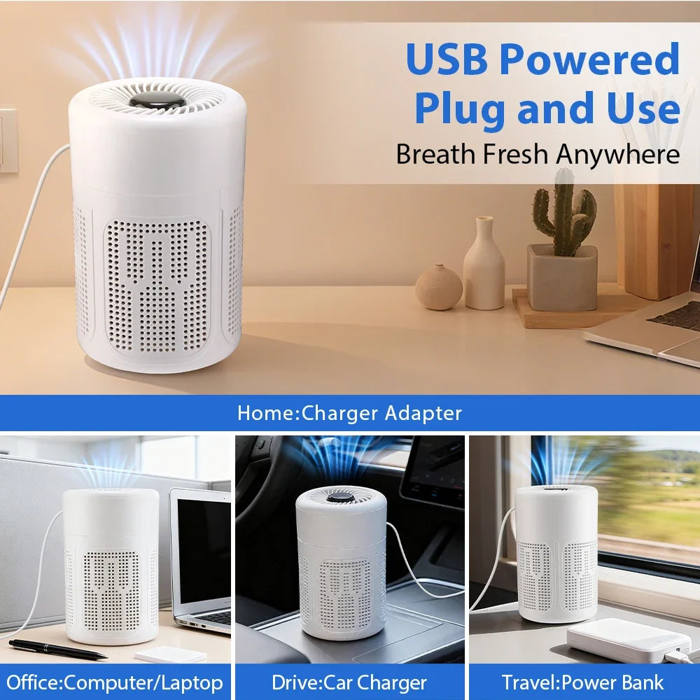 USB Portable Air Purifier – HEPA Filter Negative Ion Generator for Home & Office