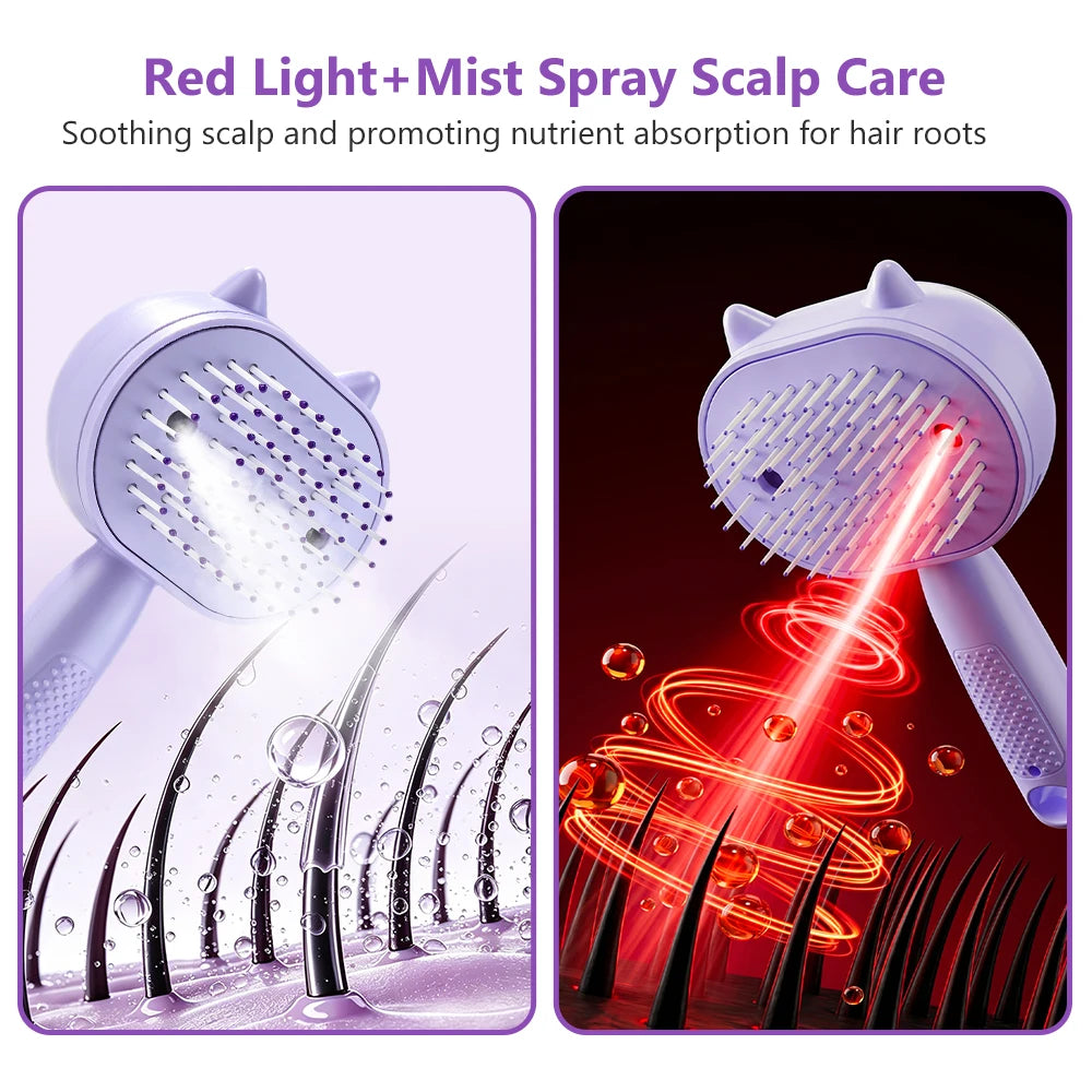 2-in-1 Misting Hair Brush – Water Spray Steam Comb for Frizz-Free Hair