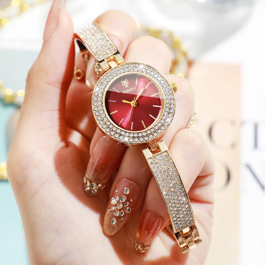 Luxury Rhinestone Bangle Women's Quartz Watch – Full Diamond Bezel Bracelet Wristwatch
