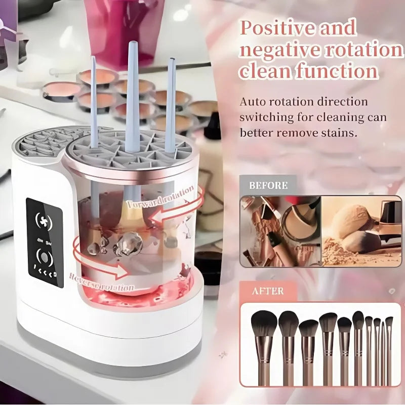 3-in-1 Electric Makeup Brush Cleaner & Dryer – Fast Spin Cleaning Machine