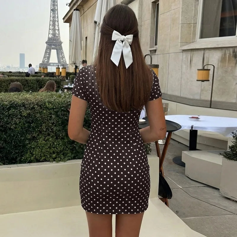 Polka Dot Tie-Up Bodycon Hip Wrap Mini Dress