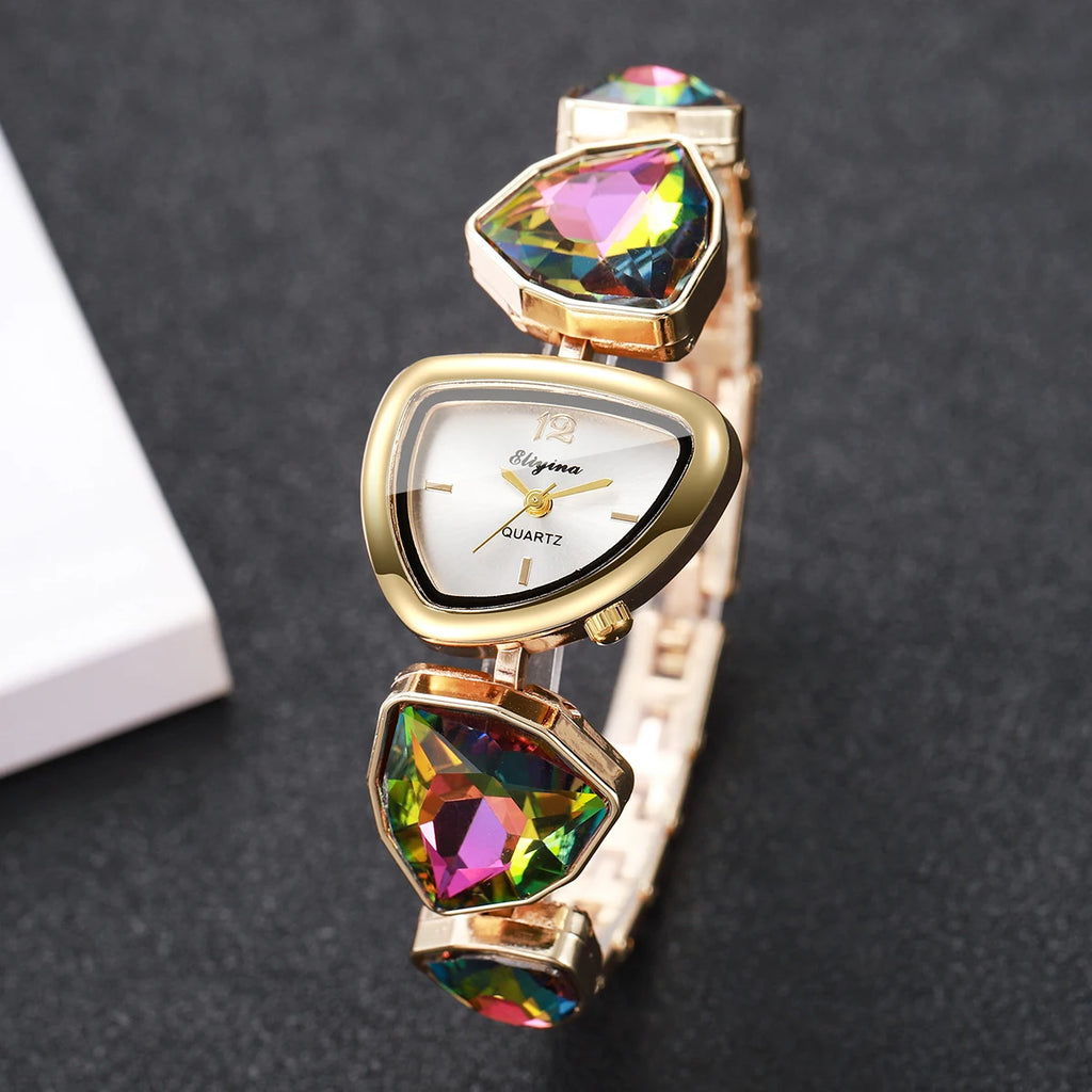 Elegant Rhinestone Bracelet Women's Quartz Watch – Irregular Dial Fashion Wristwatch
