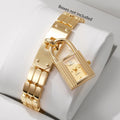 Unique Lock Shape Pendant Women's Quartz Watch – Golden Bracelet Strap Dress Wristwatch