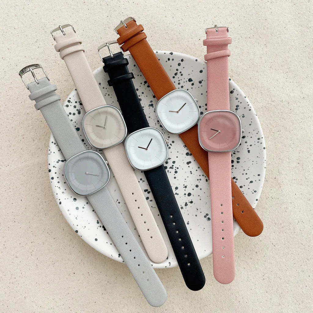 Women’s Square Minimalist Watch – Leather Strap Quartz Timepiece