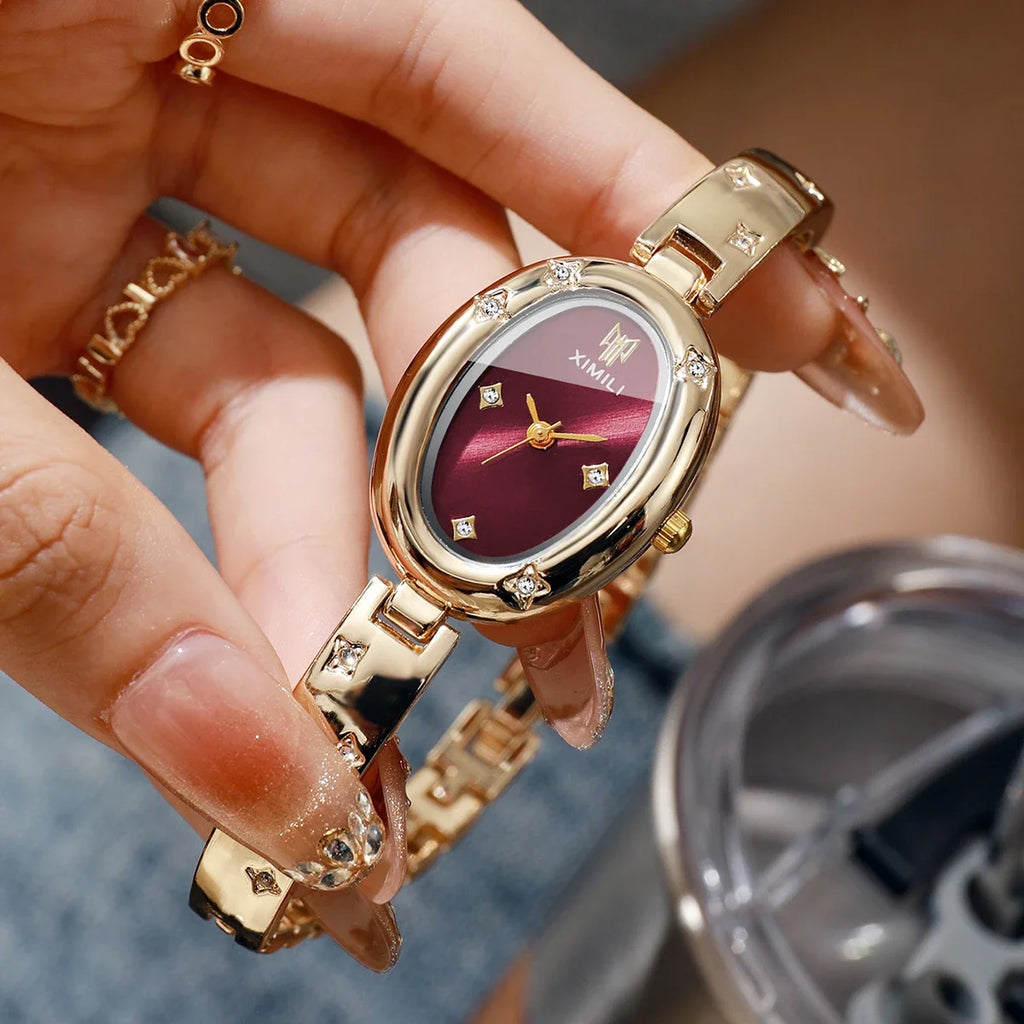 Elegant Oval Dial Women's Rhinestone Bracelet Quartz Watch – Bangle Wristwatch