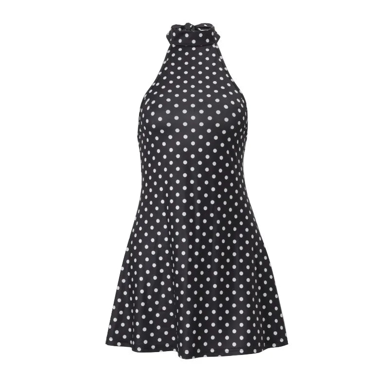 Polka Dot Off Shoulder Backless Halter Mini Dress
