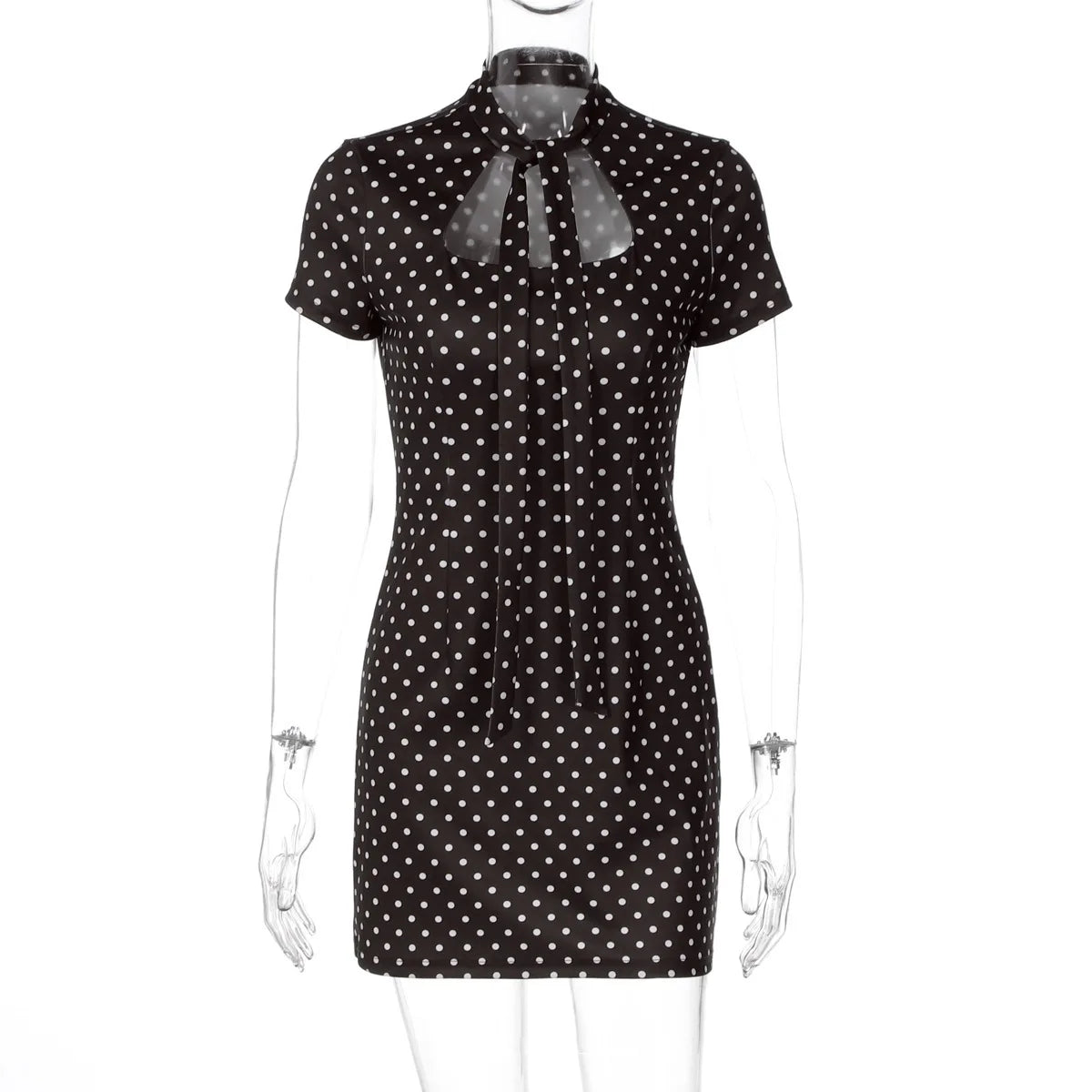 Polka Dot Tie-Up Bodycon Hip Wrap Mini Dress