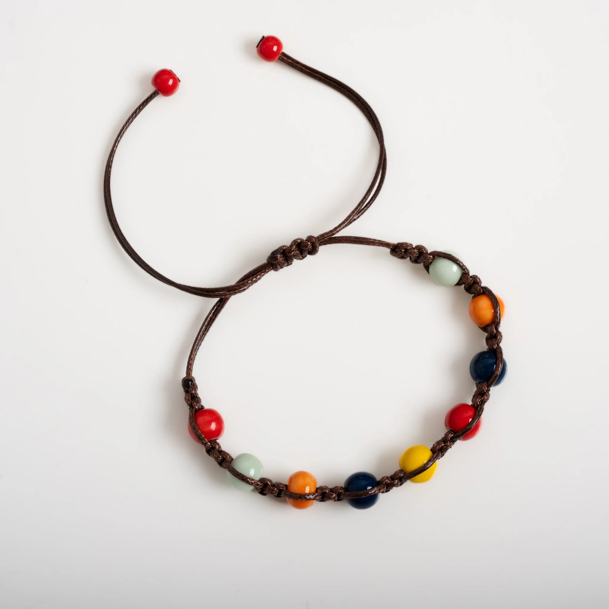 Handmade Colorful Ceramic Bracelet – Adjustable Coffee Cord Bohemian Artistic Jewelry