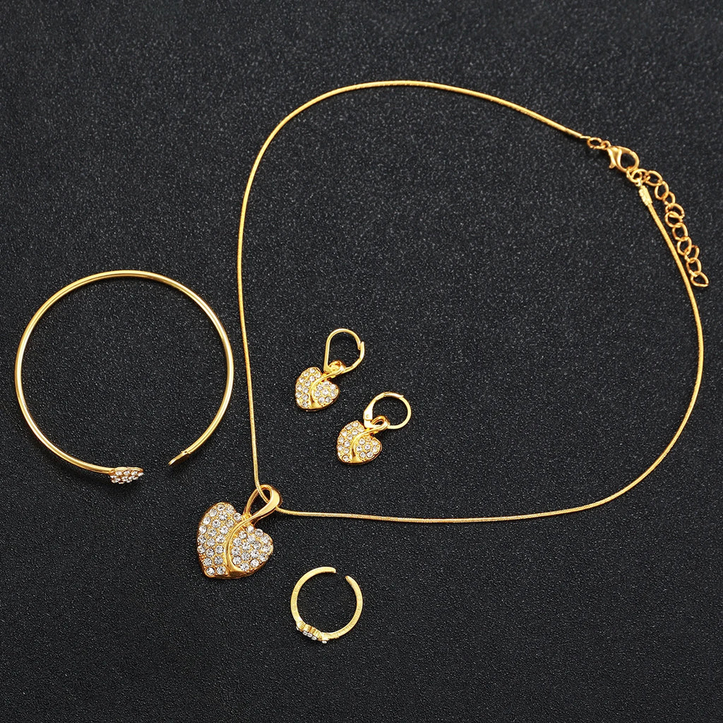 Elegant Rectangle Women's Quartz Watch & Rhinestone Heart Jewelry Set – 6PCS Ladies Wristwatch