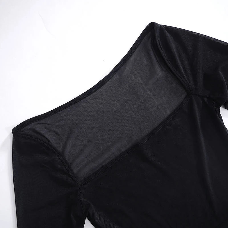 Square Collar Sheer Long Sleeve Mini Dress