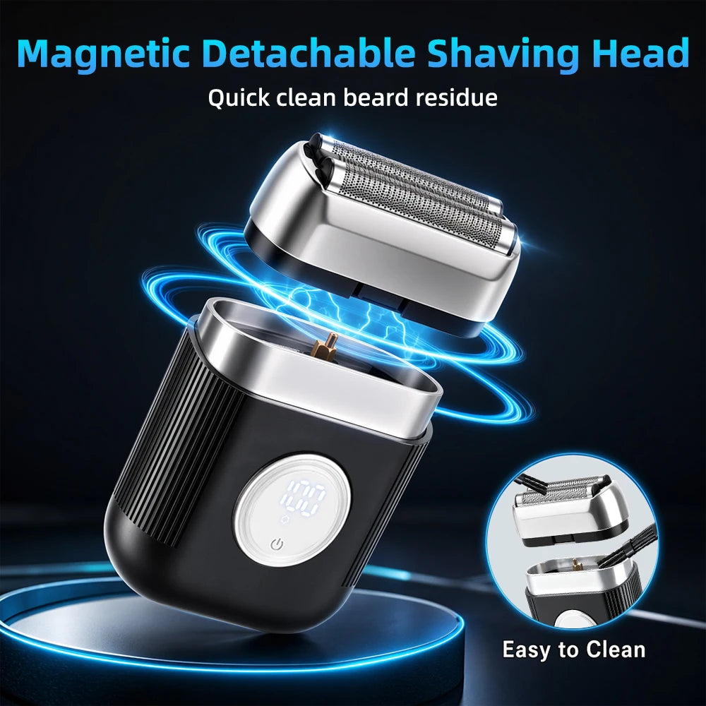 Electric Foil Shaver for Men 3 Floating Blades LED Display IPX7 Waterproof Cordless Portable Mini Razor Wet Dry Use